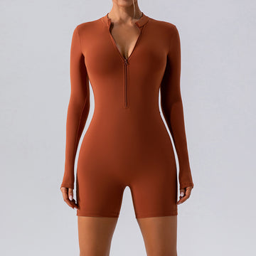 HERA FIT - Long Sleeve Zipper One Piece Dance Training Fitness Sports Jumpsuit Sexy Tight Yoga Clothes Women