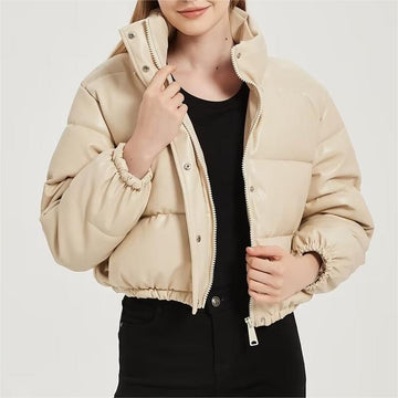 Winter Bread Cotton Padded Coat Thickened Poly Urethane Leather Cotton Coat Jacket Coat for Women