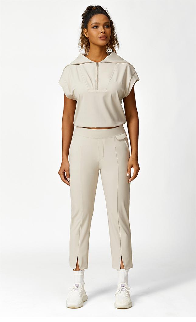 Hera Fit - Half Zipper Sleeveless Top /Casual Trousers Three Piece Workout Clothes