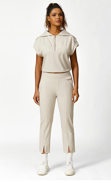 Hera Fit - Half Zipper Sleeveless Top /Casual Trousers Three Piece Workout Clothes