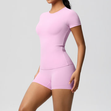 Hera Fit -  Slim Fit Slimming Stretch T shirt Fitness Shorts Set