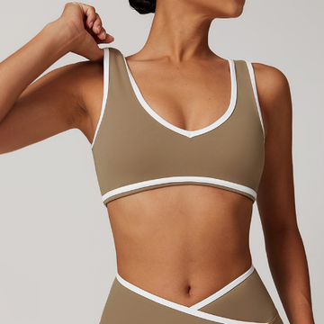 HERA FIT - Sollinarry Contrast Color Wide Shoulder Strap Sports Underwear Shockproof Women One Piece Yoga Bra Outdoor Workout Clothes