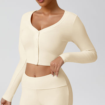 HERA FIT -  Fitness Cardigan Top Fall Winter Slim Show Umbilical Long Sleeve Yoga