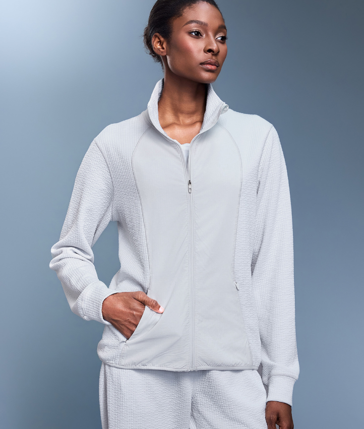 HERA FIT - Waffle Slim Fit Stand Collar Sports Jacket Women Casual Loose Stitching Cardigan Autumn