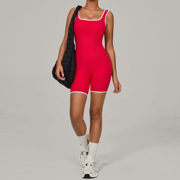 HERA FIT - Autumn Sand Color Contrast Sports Jumpsuit One Piece Yoga Clothes Backless Outdoor Fitness One Piece
