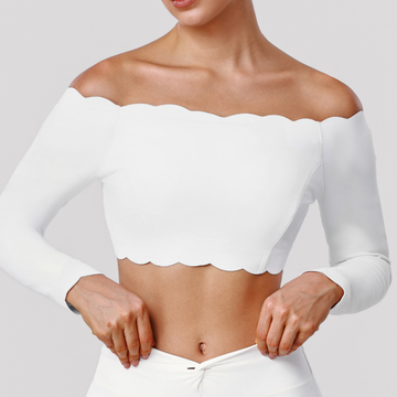 HERA FIT -  Fitness off Shoulder Long Sleeved T shirt Casual Sports Slim Fitting Top with Pad