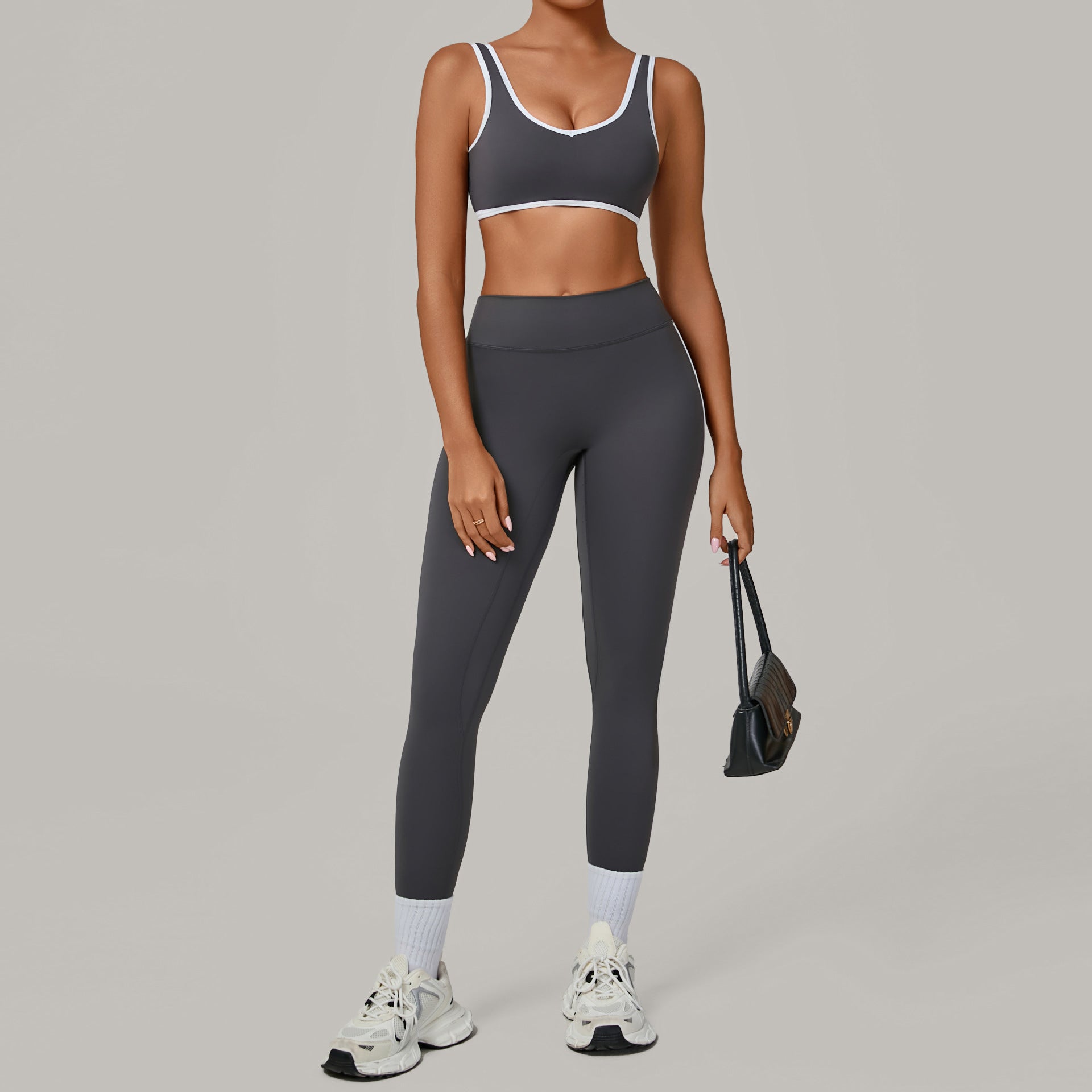 HERA FIT - Contrast Color Binding Nude Feel Yoga Beauty Back Tight Quick Drying Workout Clothes Outdoor Sports Two Piece Sets