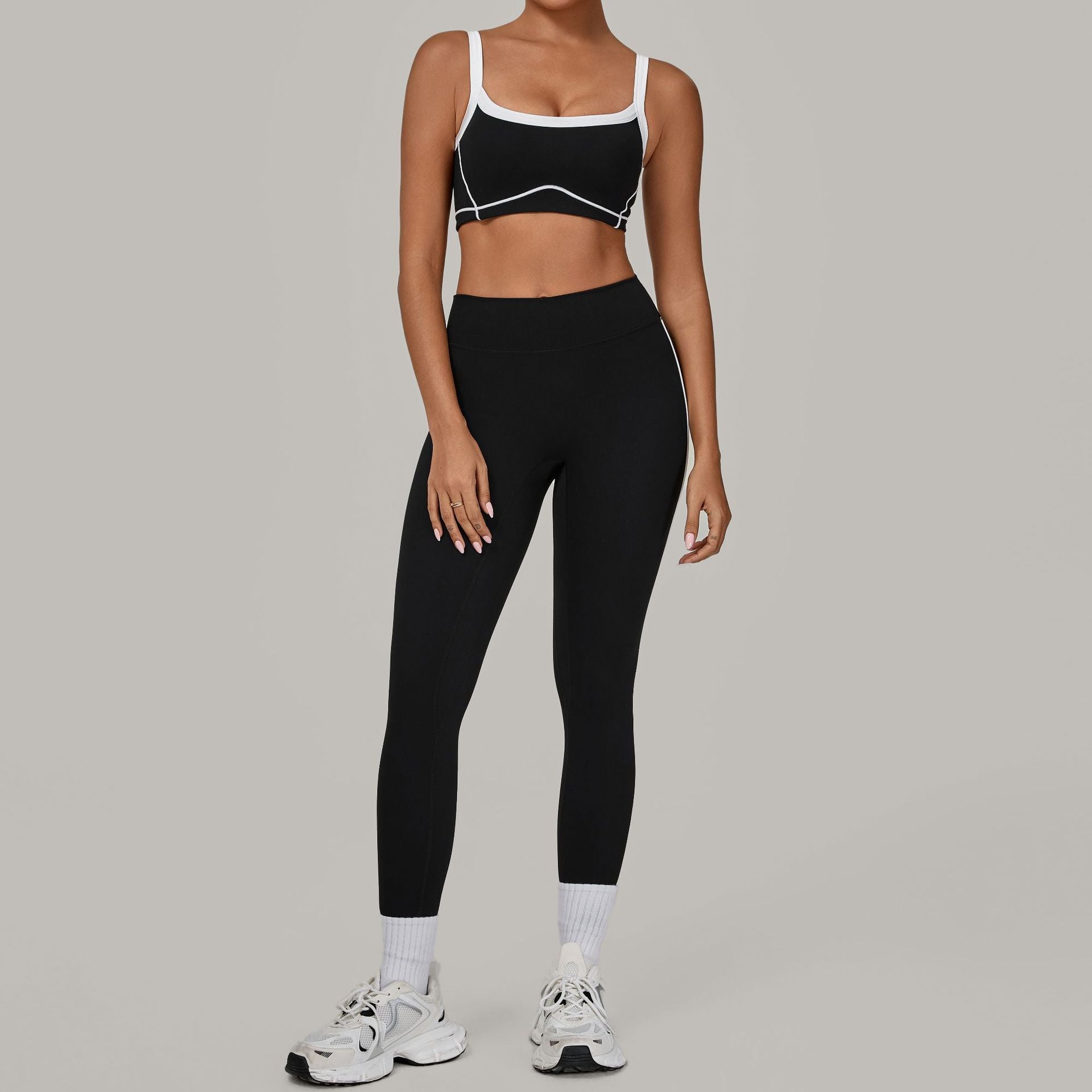 HERA FIT - Autumn Sand Color Contrast Patchwork Yoga Suit Skinny Slimming Outdoor Sports Running Fitness Two Piece Sets