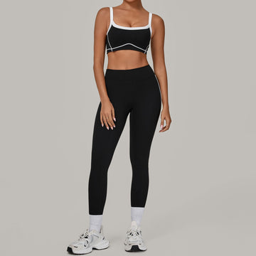 HERA FIT - Autumn Sand Color Contrast Patchwork Yoga Suit Skinny Slimming Outdoor Sports Running Fitness Two Piece Sets