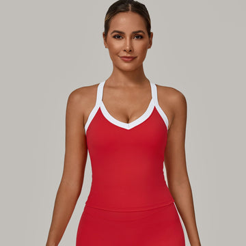 HERA FIT - Stitching Contrast Color Chicken Collar Beauty Back Exercise Vest Women Tight Quick Drying Running Fitness Top Yoga Clothes