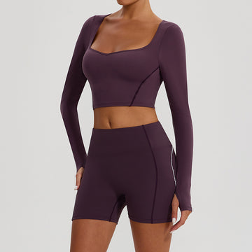 HERA FIT - Autumn Winter Nude Feel Yoga Clothes Long Cuff Finger Dance Pilates Workout Clothes Top for Women