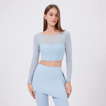 HERA FIT  - Faux Two Piece Sports/ T Shirt/ Long Sleeve With Chest Pad /Quick Drying