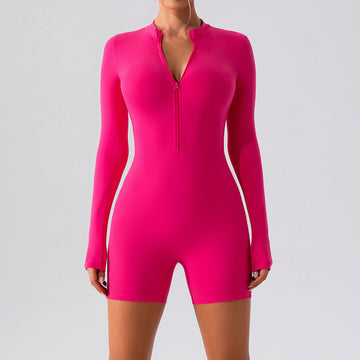 HERA FIT - Long Sleeve Zipper One Piece Dance Training Fitness Sports Jumpsuit Sexy Tight Yoga Clothes Women