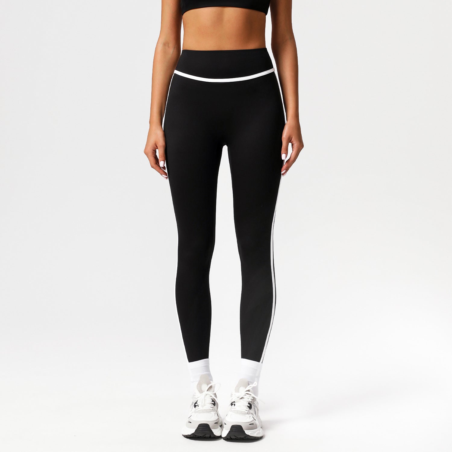 HERA FIT - Nude Feel Contrast Color High Waist Yoga Pants Running Workout Ankle Length Pants Outer Wear Skinny Hip Raise Sports Trousers