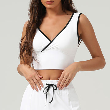 HERA FIT - Cool Feeling Sun Protection Sports Vest Cross V neck Beauty Back Yoga Clothes Bra Contrast Color Fitness Clothes Vest with Pad