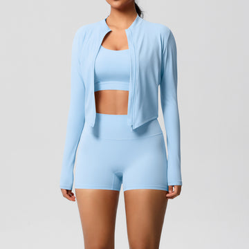 HERA FIT -  Yoga Bra Sports Coat Pilates Running Shorts Fitness Yoga Wear Three Piece Set for Women