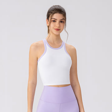 HERA FIT - Women Round Neck Yoga Vest Outer Wear Running Fitness I Shaped Vest Color Matching Nude Feel Breathable Sports Underwear