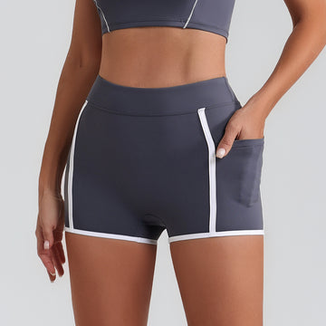 HERA FIT - Women Yoga Shorts Pocket Nude Feel High Waist Tight Sports Pants Running Fitness Outer Shorts