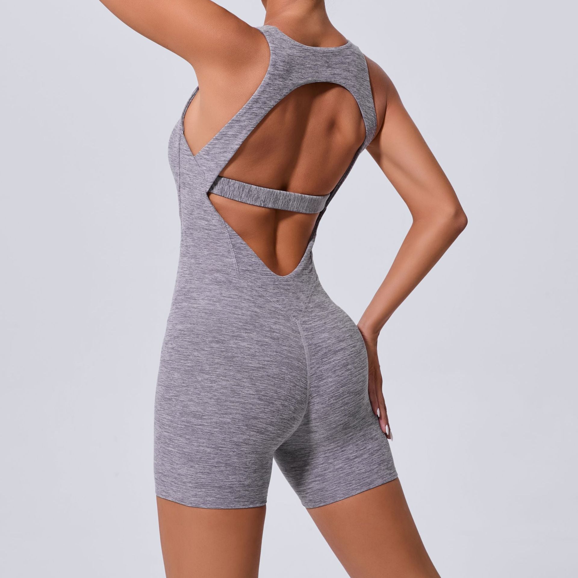 HERA FIT - Autumn Sand Hollow Out Cutout out Beauty Back One Piece Yoga Jumpsuit Skinny Slimming Hip Lifting Fitness One Piece Sportswear for Women