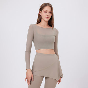 HERA FIT  - Faux Two Piece Sports/ T Shirt/ Long Sleeve With Chest Pad /Quick Drying