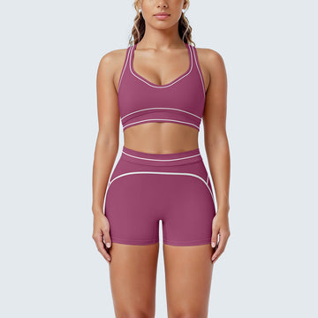HERA FIT - Colorblock Fitness With Shockproof Push Up Bra High Waist Shaping Shorts Yoga Set
