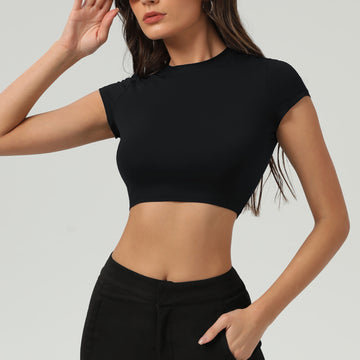 HERA FIT - Tight Brushed Yoga T shirt Casual Top Outdoor Sports Short Sleeve Women Dance Workout Clothes Top