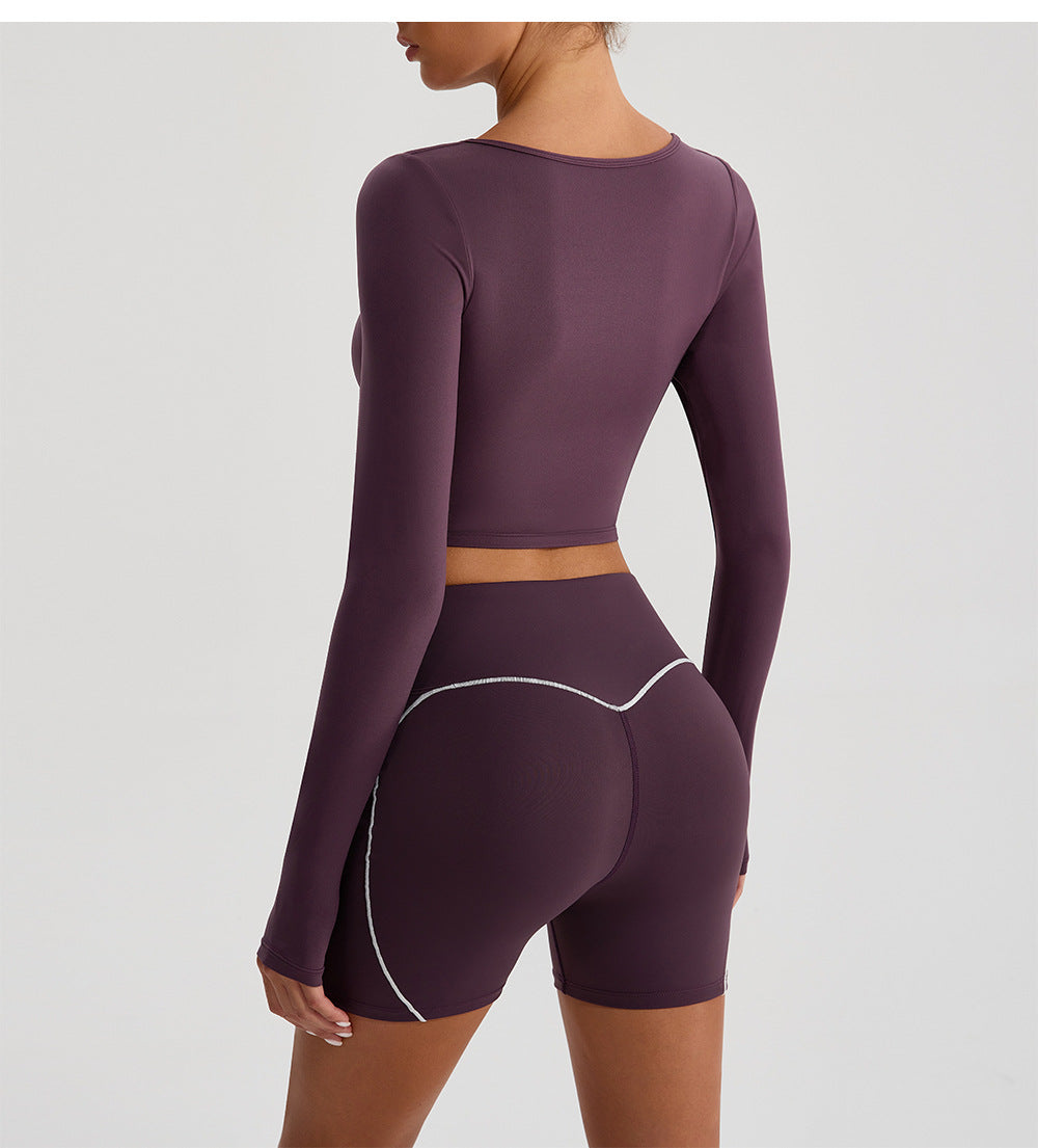 HERA FIT - Autumn Winter Nude Feel Yoga Clothes Long Cuff Finger Dance Pilates Workout Clothes Top for Women