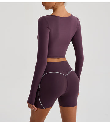 HERA FIT - Autumn Winter Nude Feel Yoga Clothes Long Cuff Finger Dance Pilates Workout Clothes Top for Women