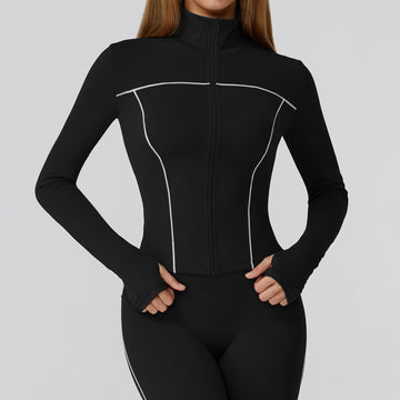 HERA FIT - Contrast Color / Zipper Windproof Slim Jacket Outdoor Sports Running Fitness Clothes Women