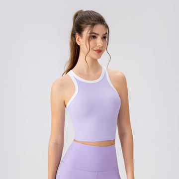 HERA FIT - Women Round Neck Yoga Vest Outer Wear Running Fitness I Shaped Vest Color Matching Nude Feel Breathable Sports Underwear