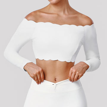 HERA FIT -  Fitness off Shoulder Long Sleeved T shirt Casual Sports Slim Fitting Top with Pad