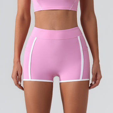 HERA FIT - Women Yoga Shorts Pocket Nude Feel High Waist Tight Sports Pants Running Fitness Outer Shorts