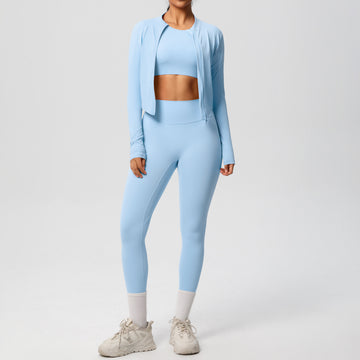Hera Fit -  Zip Long Sleeve Coat/ Workout Clothes Yoga /Three Piece Set