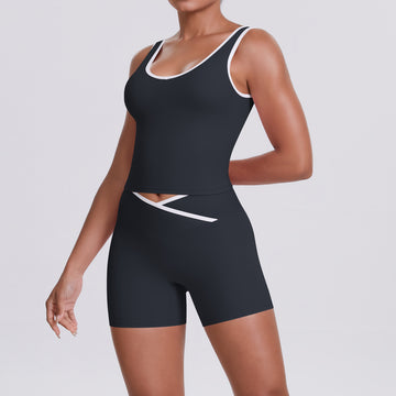 HERA FIT - Cross High Top Sports Women Contrast Color Backless Tight Nude Feel Yoga Running Fitness Yoga Wear