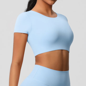 HERA FIT - Tight Yoga Short Sleeve with Chest Pad Outer Wear Casual Sports Short Sleeve