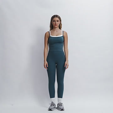 HERA FIT - Faux Two Piece Suspender Vest Slim Fit Nude Feel Slimming Contrast Color Vest Running Workout Yoga Top